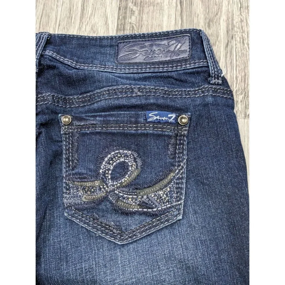 Seven‎ 7 Womens Size 4 Skinny Embroidered Studs Denim Blue Jeans